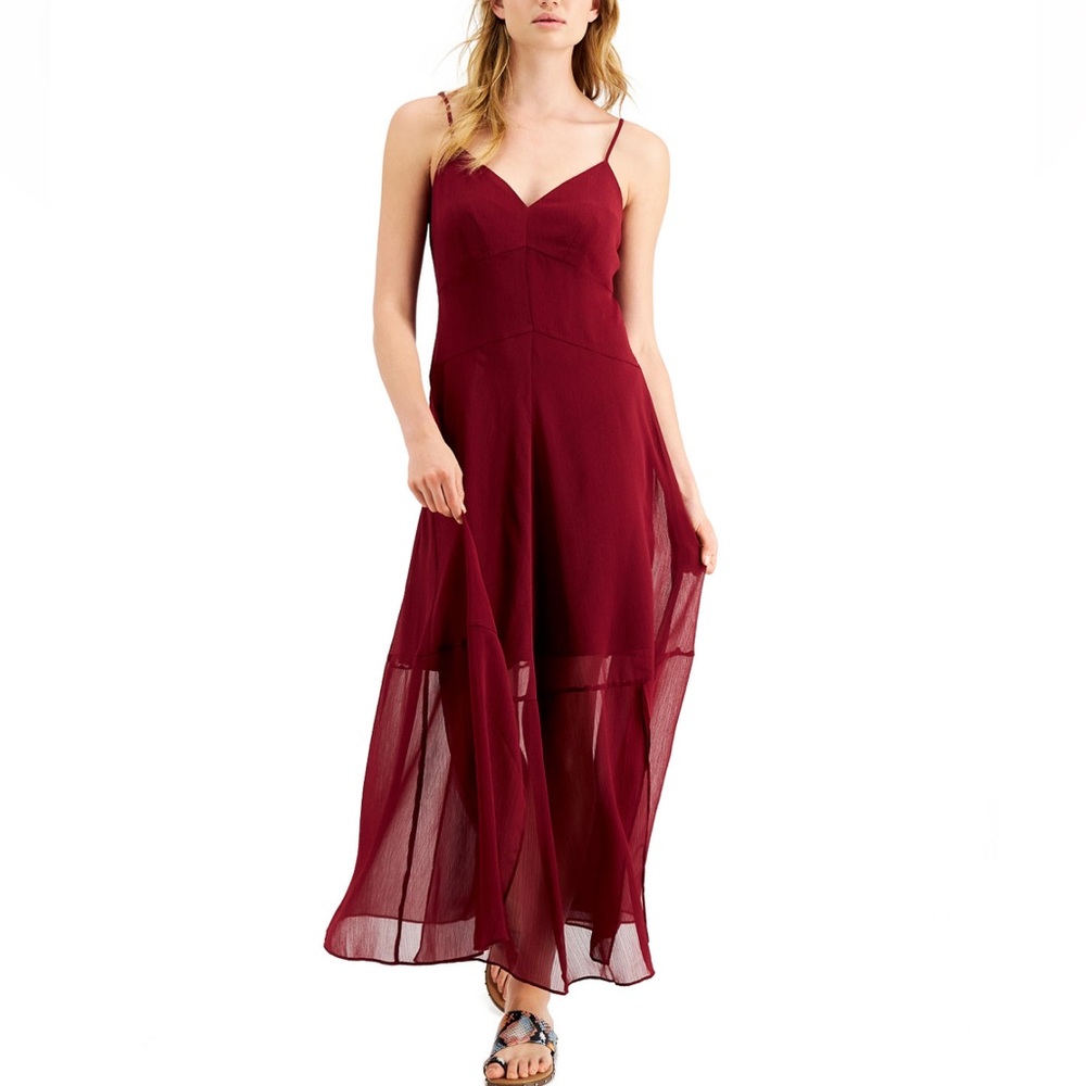 Bar III Solid Crinkle Maxi Dress in Deep Red